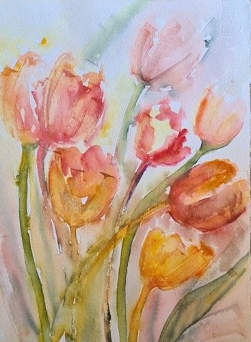 Chris M, Tulips, watercolour.